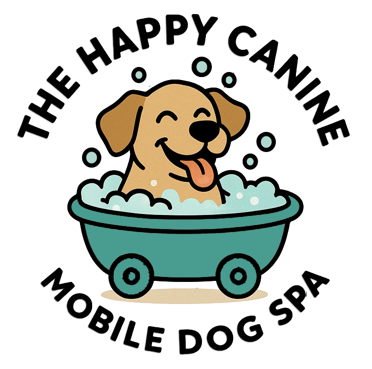 Logo for contact the happy canine mobile spa.